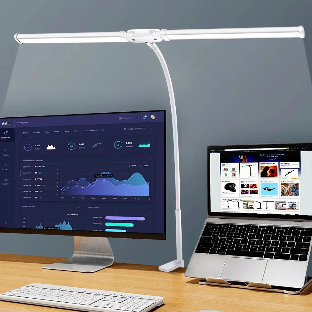 LED-Schreibtischlampe Doppel-/Einzelkopf – ArchitektStufenlos dimmbar, Schwanenhals, augenschonend für Büro