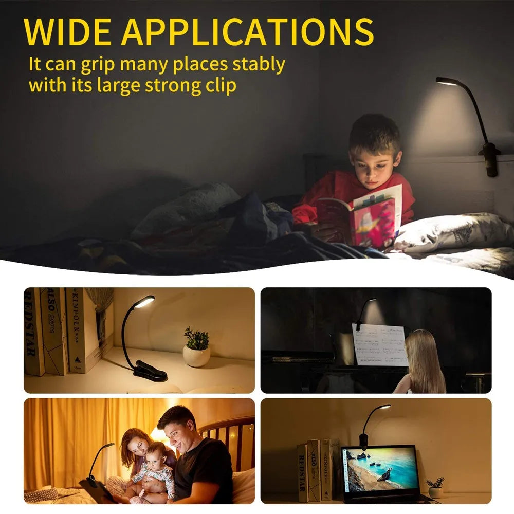 LED-Buchleuchte USB wiederaufladbar – 3 LichtstufenWarm, Kaltweiß & Tageslicht, flexibel, tragbar