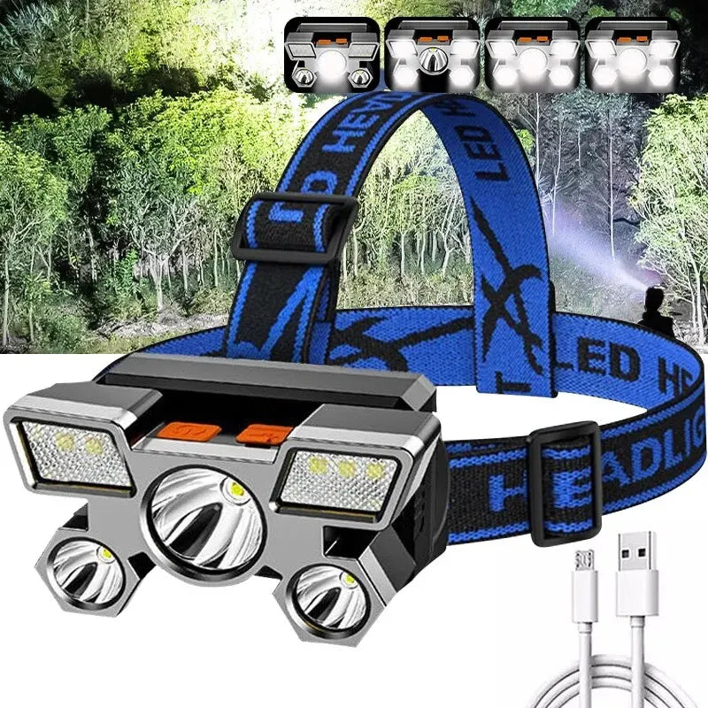 Wiederaufladbare LED-Kopflampe für OutdoorCamping, Angeln, Jagd & Wandern