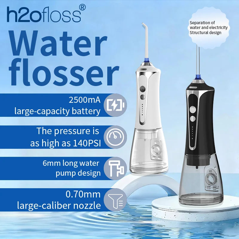 H2ofloss Munddusche tragbar 2500mAh – 140PSIElektrische Zahnreinigung, Hochdruck Water Flosser