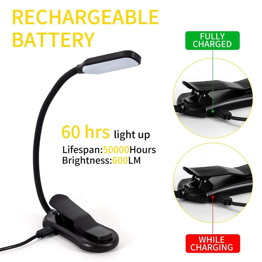 LED-Buchleuchte USB wiederaufladbar – 3 LichtstufenWarm, Kaltweiß & Tageslicht, flexibel, tragbar
