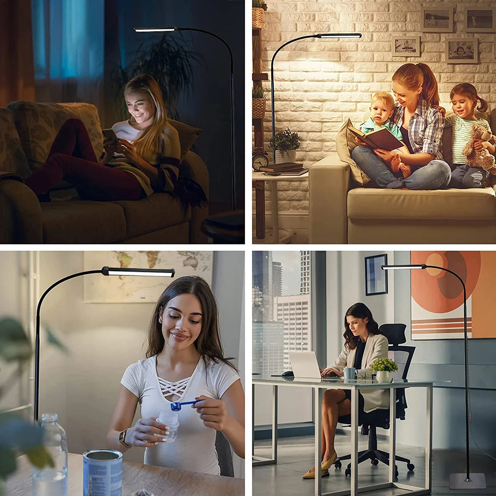 LED-Stehlampe dimmbar mit Schwanenhals – WohnzimmerVerstellbares Leselicht für Schlafzimmer & Büro