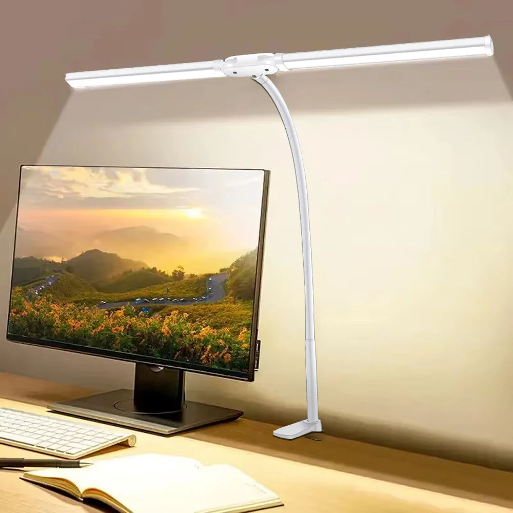 LED-Schreibtischlampe Doppel-/Einzelkopf – ArchitektStufenlos dimmbar, Schwanenhals, augenschonend für Büro