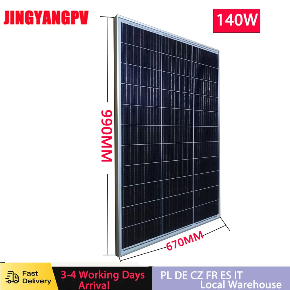 Solarpanel 140W 12V starr - Monokristallin mit Alurahmen