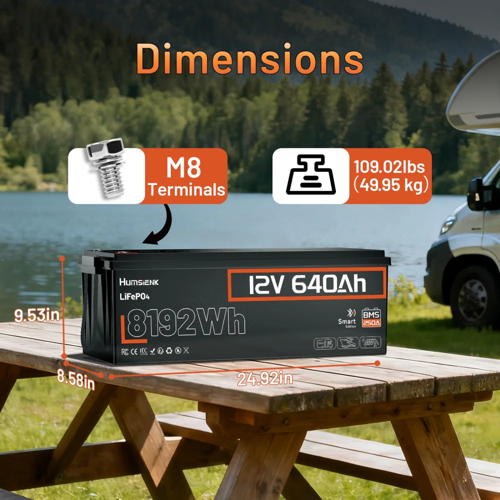 Humsienk LiFePO4 Batterie 12V 640Ah A+ Zellen – 250A BMS