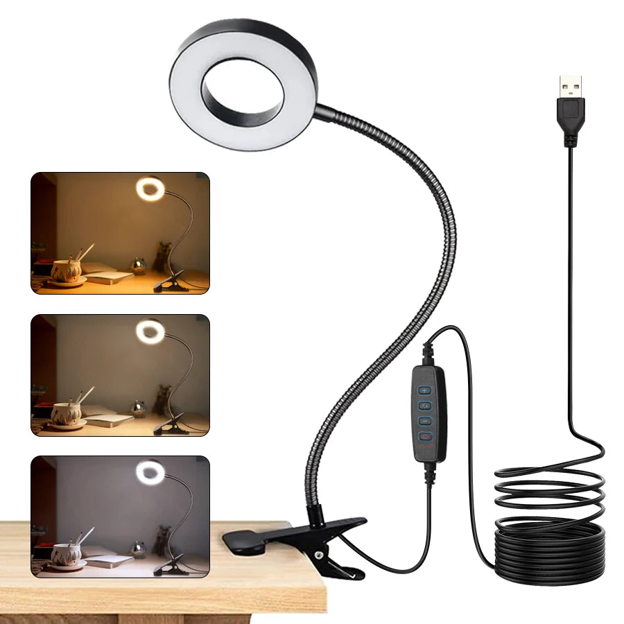 LED-Schreibtischlampe mit Clip & Speicherfunktion3 Lichtmodi dimmbar, Schwanenhals, augenschonend