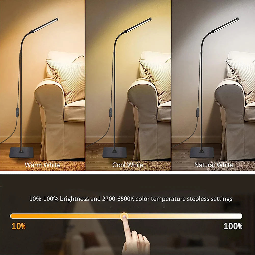 LED-Stehlampe dimmbar mit Schwanenhals – WohnzimmerVerstellbares Leselicht für Schlafzimmer & Büro