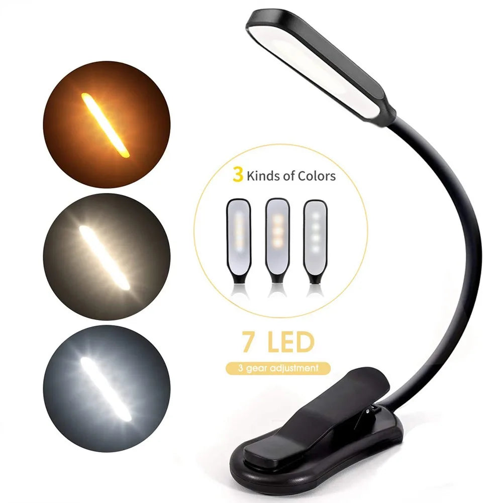 LED-Buchleuchte USB wiederaufladbar – 3 LichtstufenWarm, Kaltweiß & Tageslicht, flexibel, tragbar