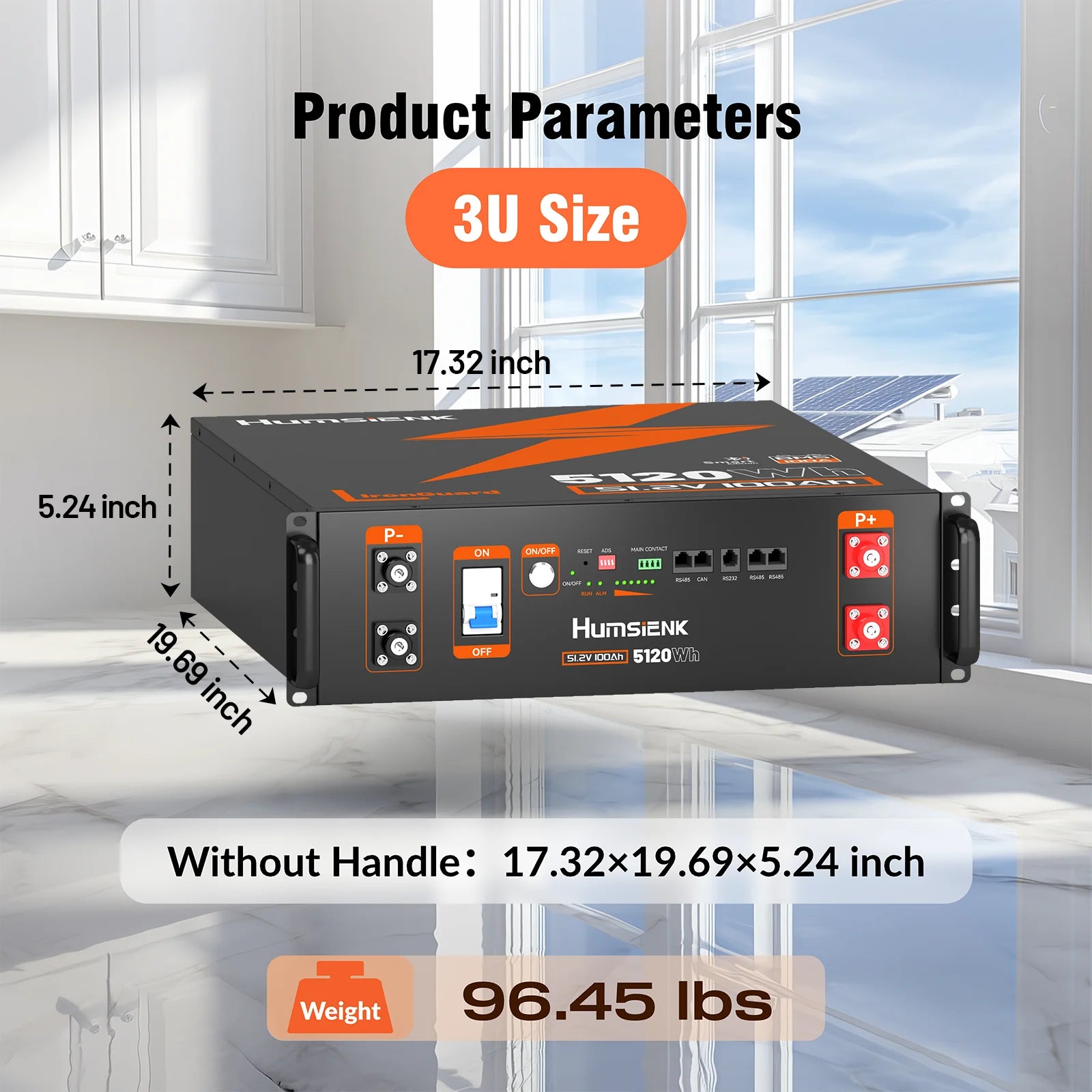 Humsienk Server-Rack, LiFePO4-Akku, 3U, Größe 48 V, 100 Ah, mit Bluetooth, 100 A, BMS, 15.000 Zyklen, für Wechselrichter, Wohnmobil, Transporter, Solarenergie