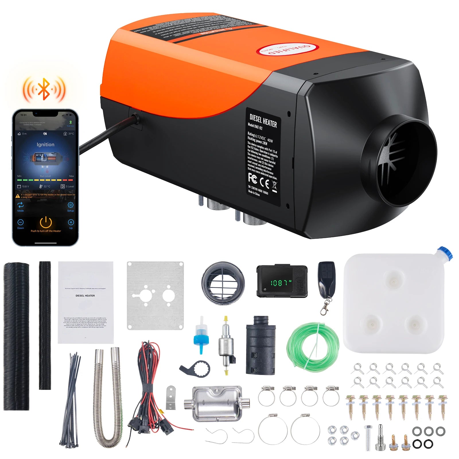 SucceBuy Bluetooth-Diesel-Lufterhitzer, 12 V, 2 kW, Dieselheizung mit Fernbedienung und LCD-Diesel-Standheizung für Wohnmobil, Anhänger, Boot