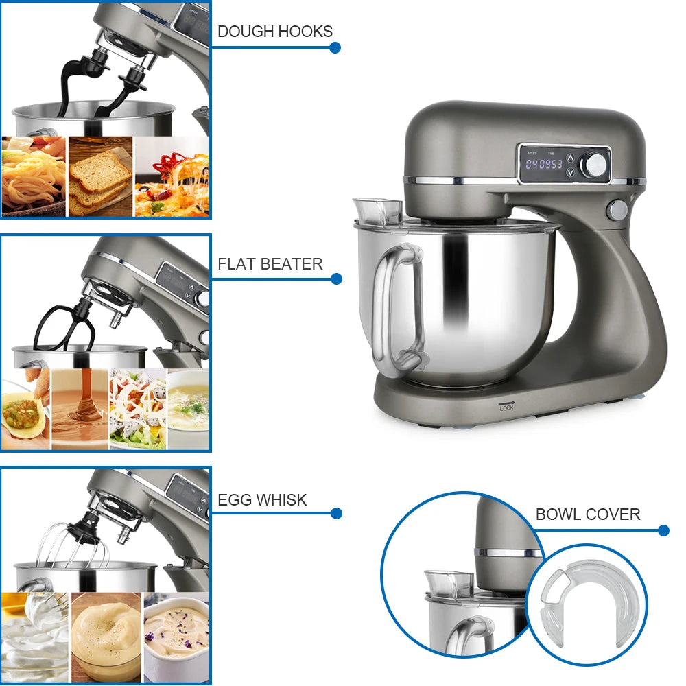 Küchenmaschine 800W mit 12 GeschwindigkeitenStand Mixer mit Knethaken, Schneebesen & Rühraufsätzen
