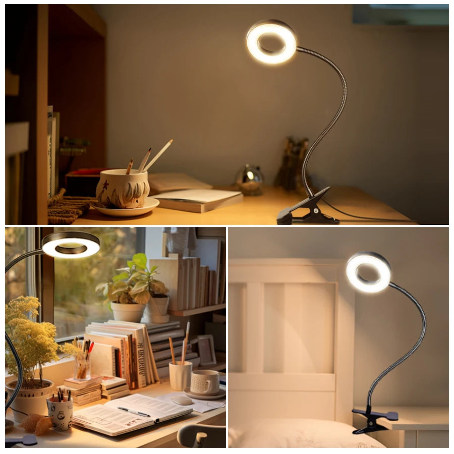 LED-Schreibtischlampe mit Clip & Speicherfunktion3 Lichtmodi dimmbar, Schwanenhals, augenschonend