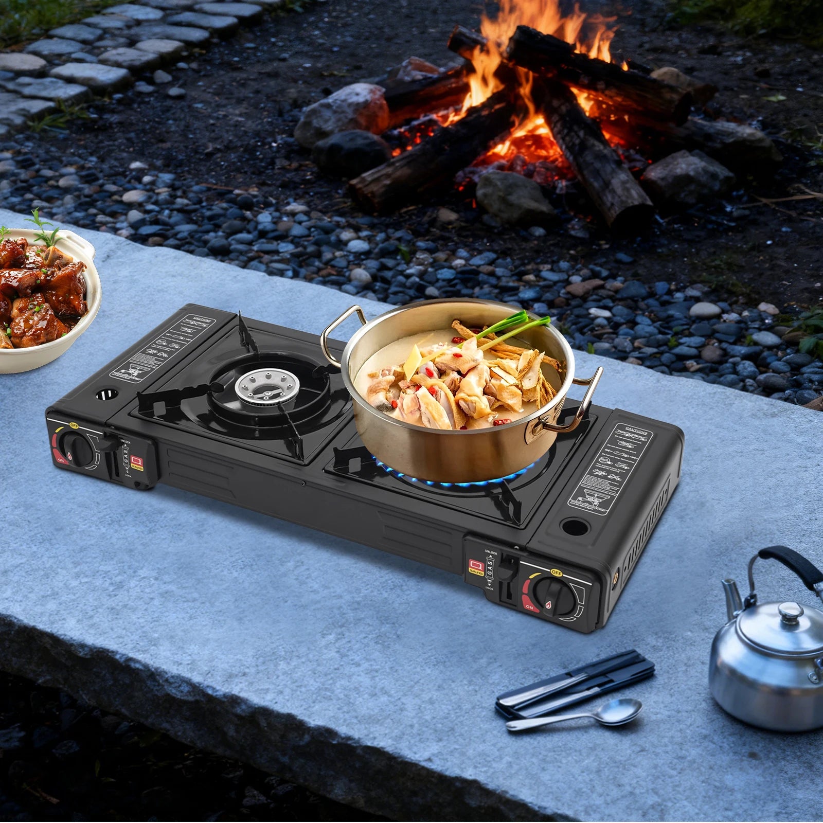 Campingkocher 2500W Dual-Brenner – tragbar Gas