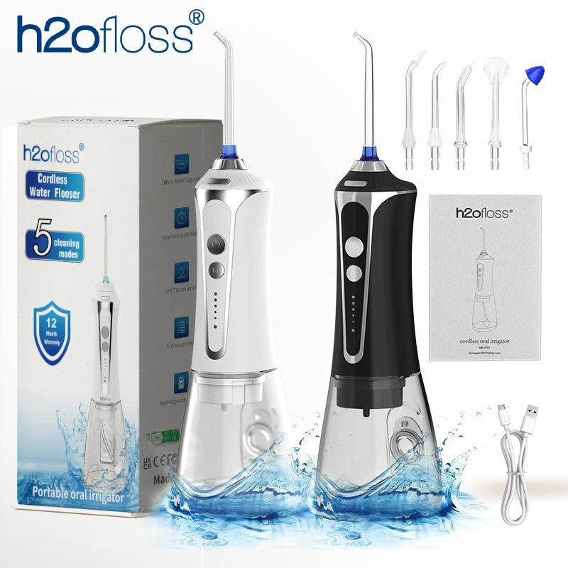 H2ofloss Munddusche tragbar 2500mAh – 140PSIElektrische Zahnreinigung, Hochdruck Water Flosser
