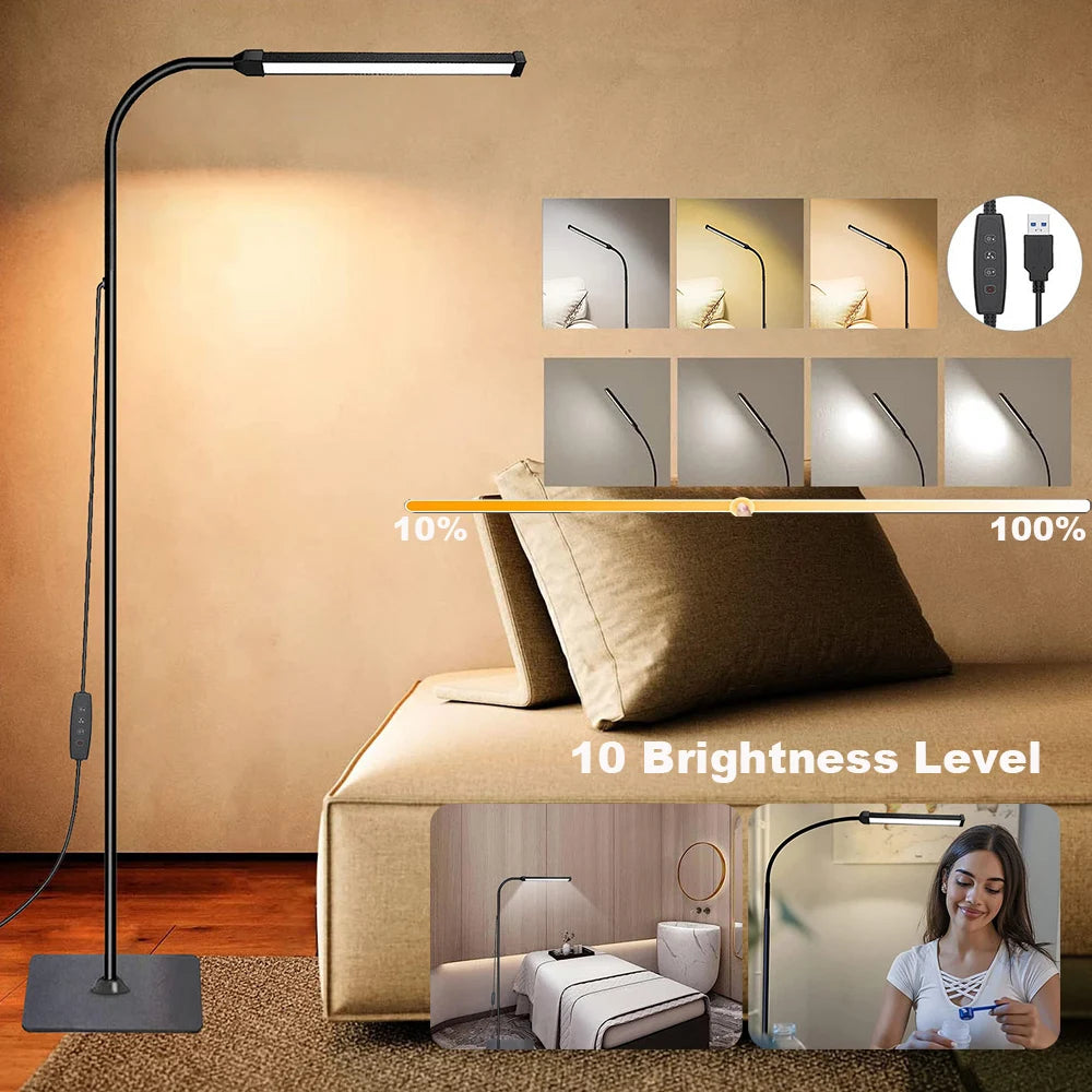 LED-Stehlampe dimmbar mit Schwanenhals – WohnzimmerVerstellbares Leselicht für Schlafzimmer & Büro