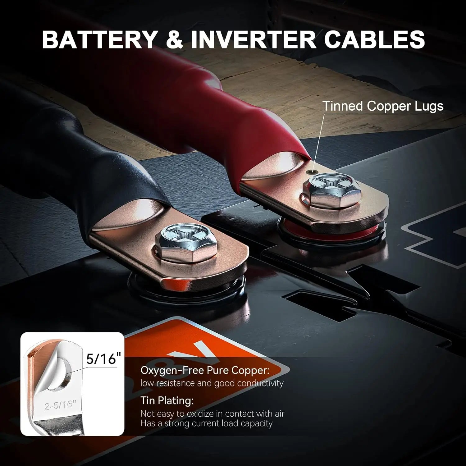 PowMr Elektrokabel 2AWG – Batterie-Inverterkabel Kupfer