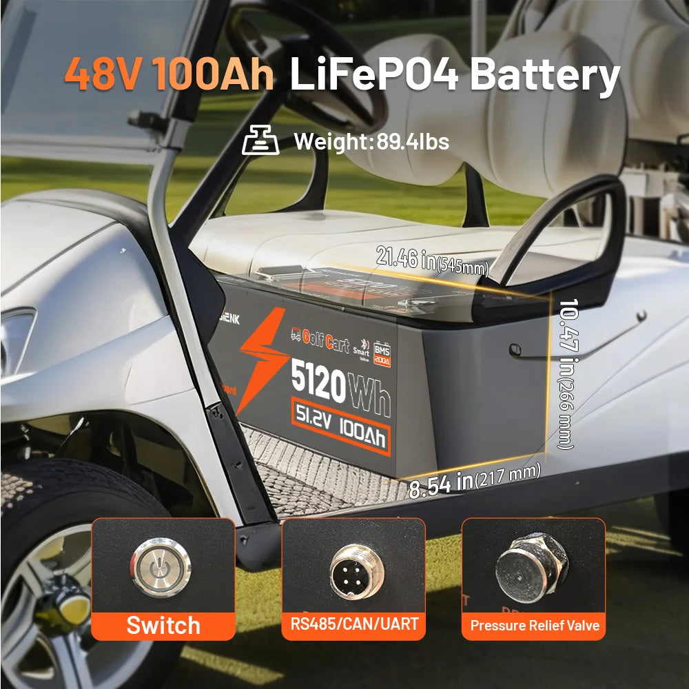 LiFePO4 Batterie 48V 100Ah für Golfwagen – 200A BMS mit Bluetooth