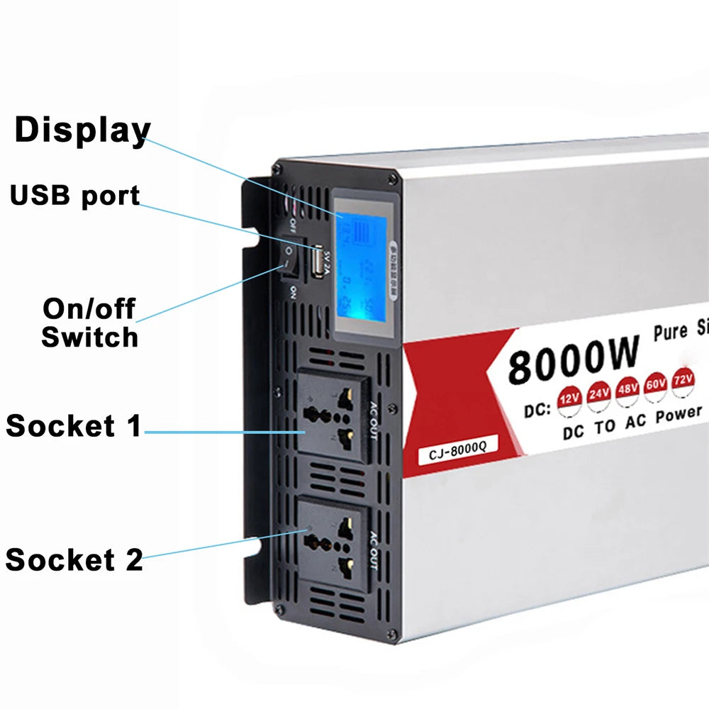 Wechselrichter 12V-72V zu AC 220V reine Sinuswelle6000W-8000W Solar-Frequenzumrichter mit USB