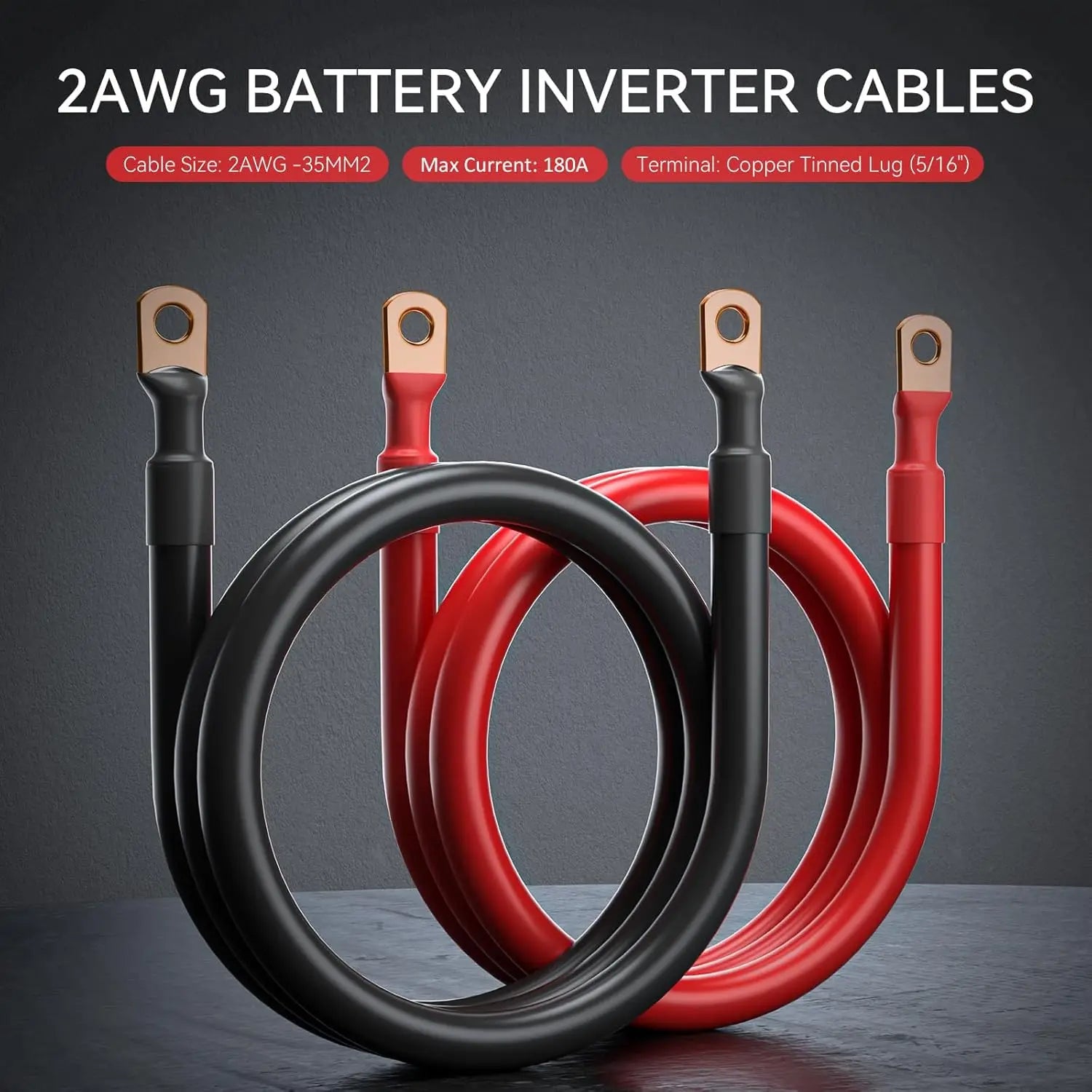 PowMr Elektrokabel 2AWG – Batterie-Inverterkabel Kupfer