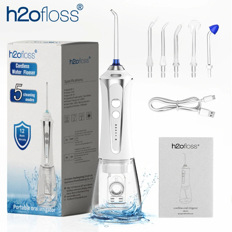 H2ofloss Munddusche tragbar 2500mAh – 140PSIElektrische Zahnreinigung, Hochdruck Water Flosser