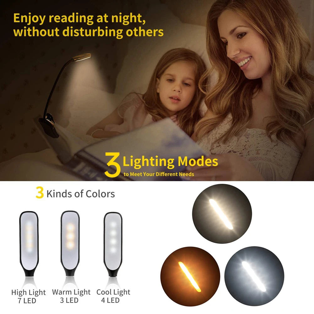 LED-Buchleuchte USB wiederaufladbar – 3 LichtstufenWarm, Kaltweiß & Tageslicht, flexibel, tragbar