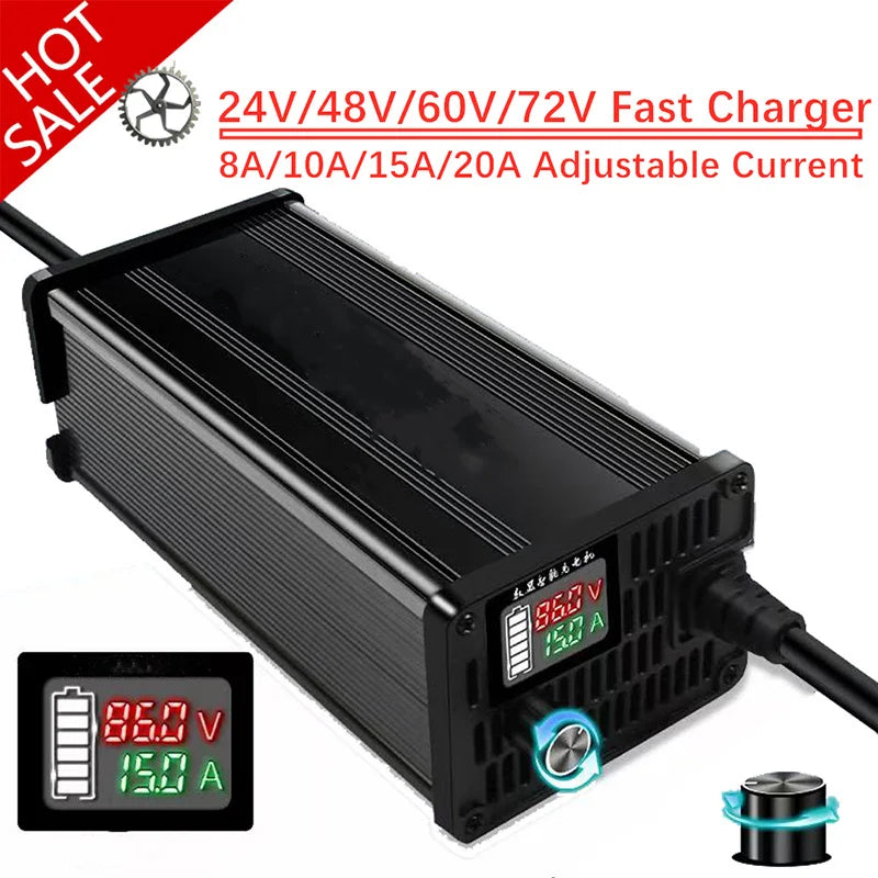 Lithium Batterieladegerät 10A-20A einstellbar 24V-84VLi-Ion & LiFePO4 Schnellladung 8S-24S Konfiguration