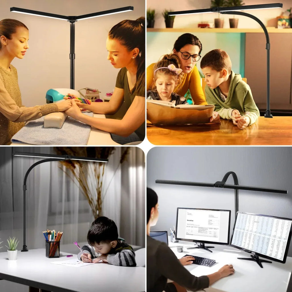 LED-Schreibtischlampe Doppel-/Einzelkopf – ArchitektStufenlos dimmbar, Schwanenhals, augenschonend für Büro