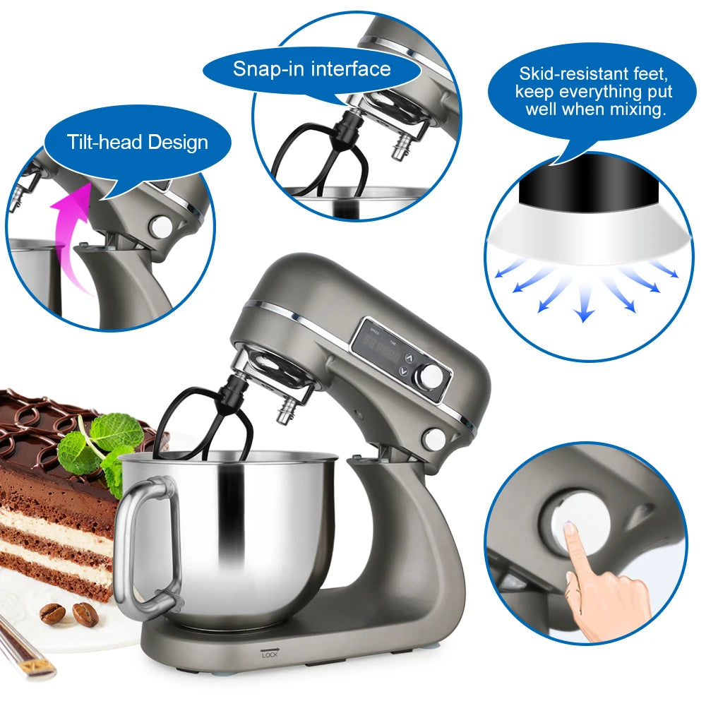 Küchenmaschine 800W mit 12 GeschwindigkeitenStand Mixer mit Knethaken, Schneebesen & Rühraufsätzen