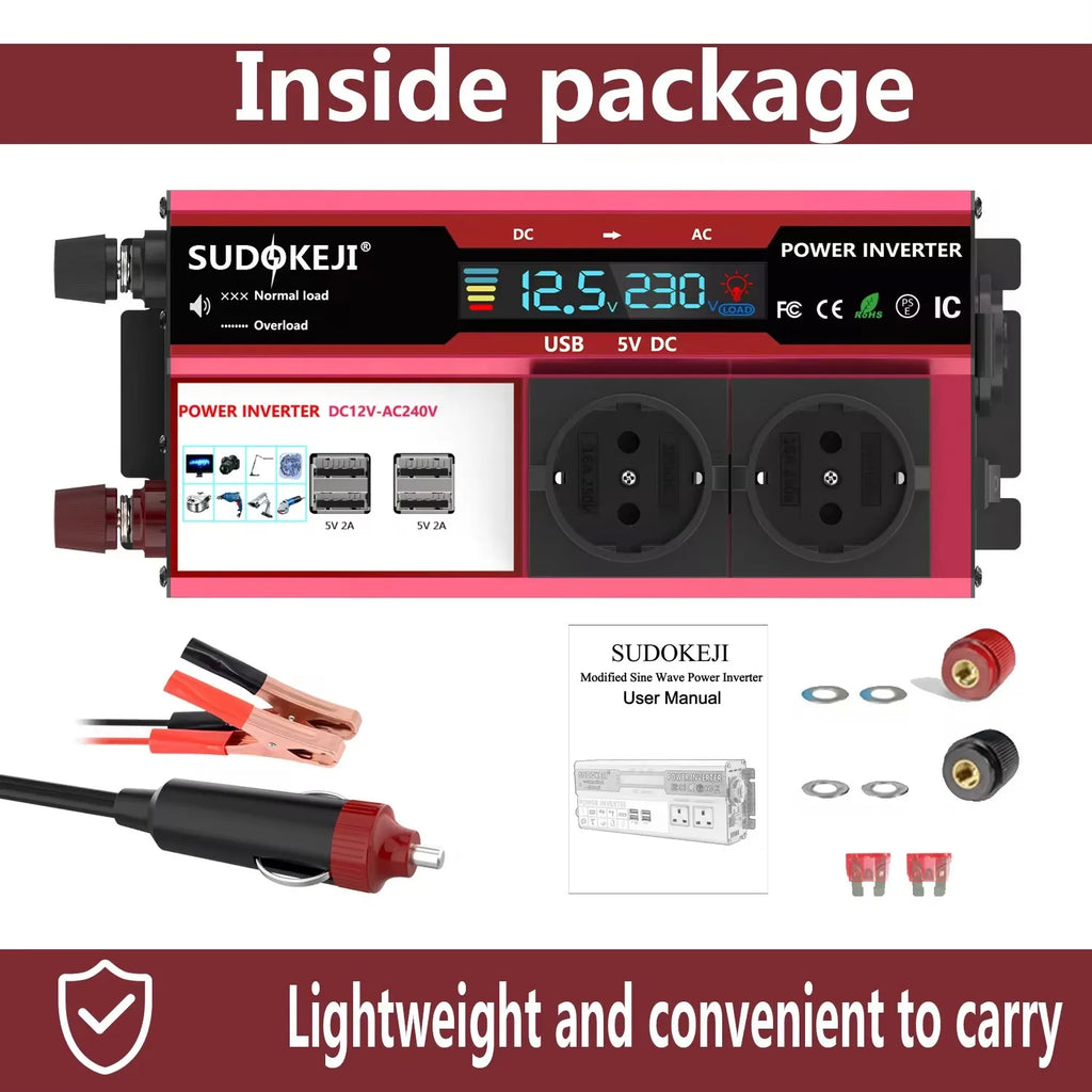 Wechselrichter 4000W DC 12V zu AC 220V – Kfz/RV/MarineSpannungswandler mit globaler Steckdose EU/US/UK