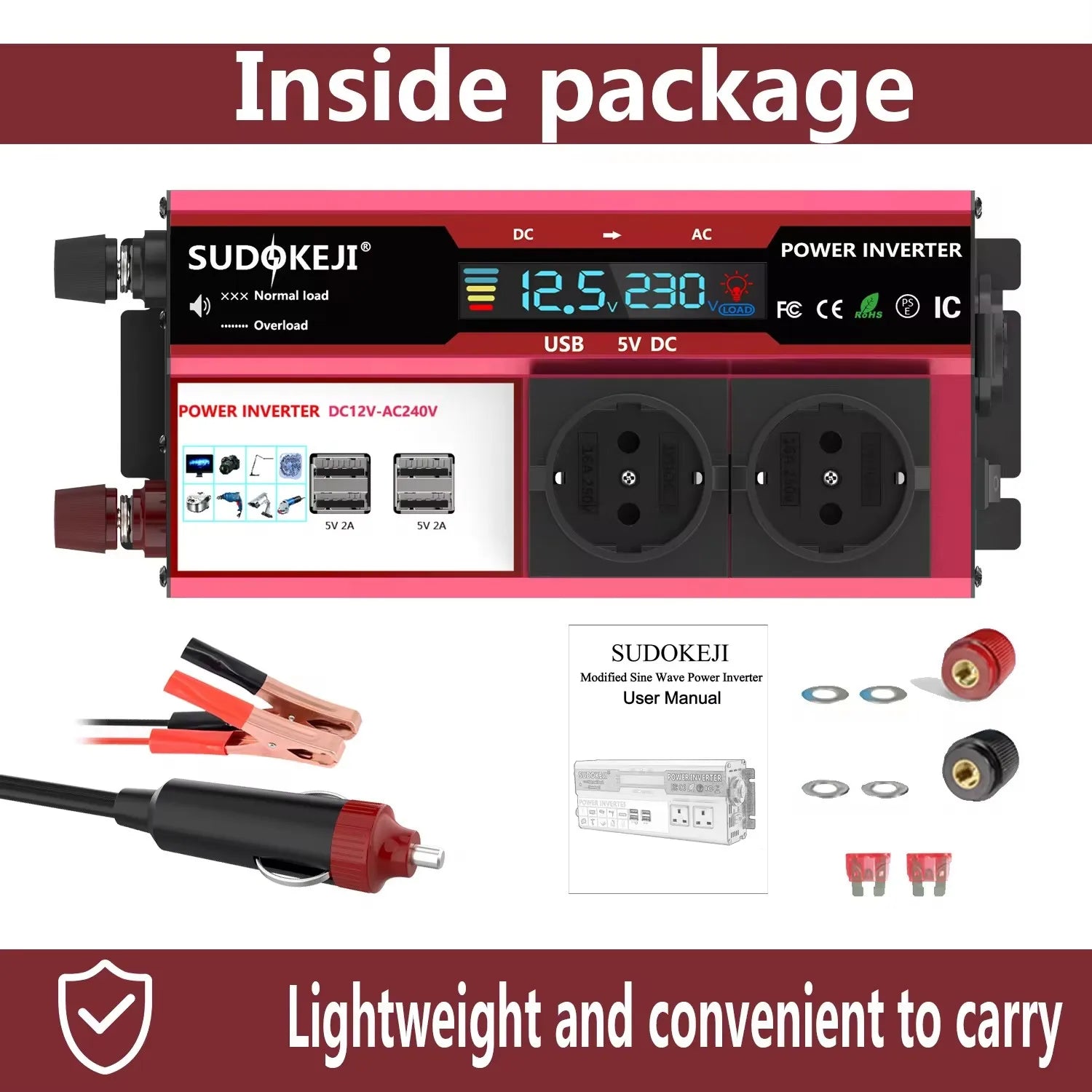 Wechselrichter 4000W DC 12V zu AC 220V – Kfz/RV/MarineSpannungswandler mit globaler Steckdose EU/US/UK