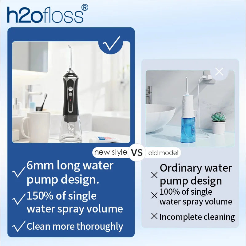 H2ofloss Munddusche tragbar 2500mAh – 140PSIElektrische Zahnreinigung, Hochdruck Water Flosser
