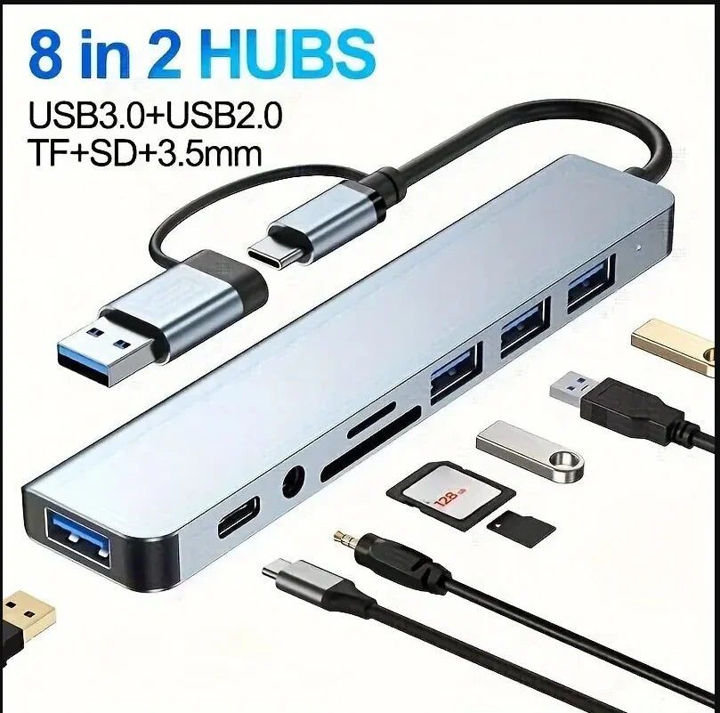USB HUB 8-in-2 Type C – Audio SD Kartenleser