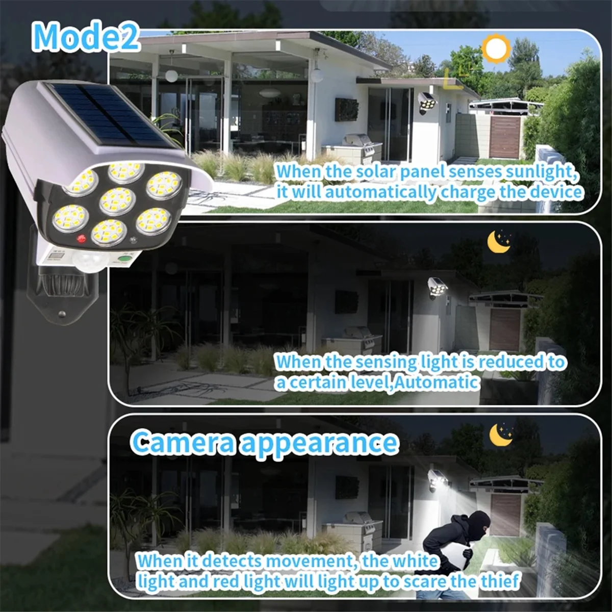 Solar LED Lampe 77 LED – Kamera-Design Sensor