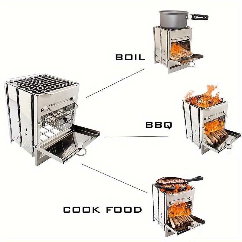 Faltbarer Holzofen Campingkocher Mini – EdelstahlTragbar für Camping, Picknick, BBQ & Outdoor-Kochen