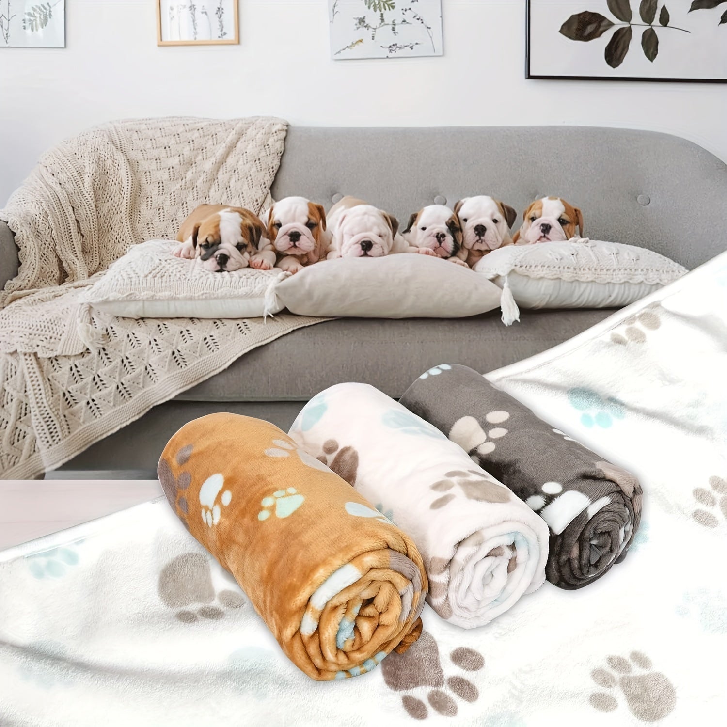 Haustier-Flanelldecken 3er Set – waschbar mit Pfoten