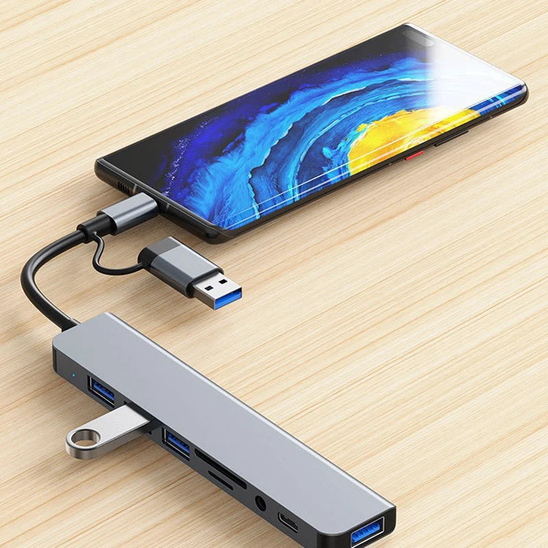 USB HUB 8-in-2 Type C – Audio SD Kartenleser