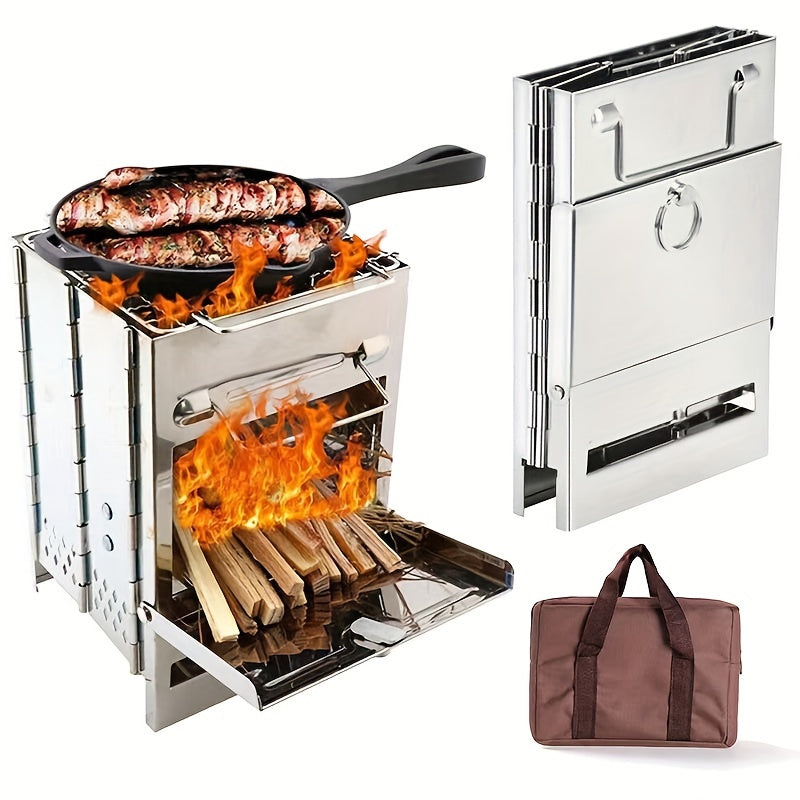 Faltbarer Holzofen Campingkocher Mini – EdelstahlTragbar für Camping, Picknick, BBQ & Outdoor-Kochen