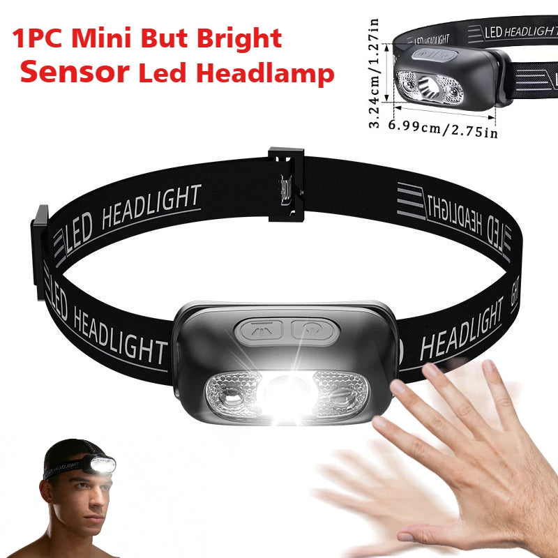 LED-Stirnlampe Sensor Aufladbar 5 Modi Camping