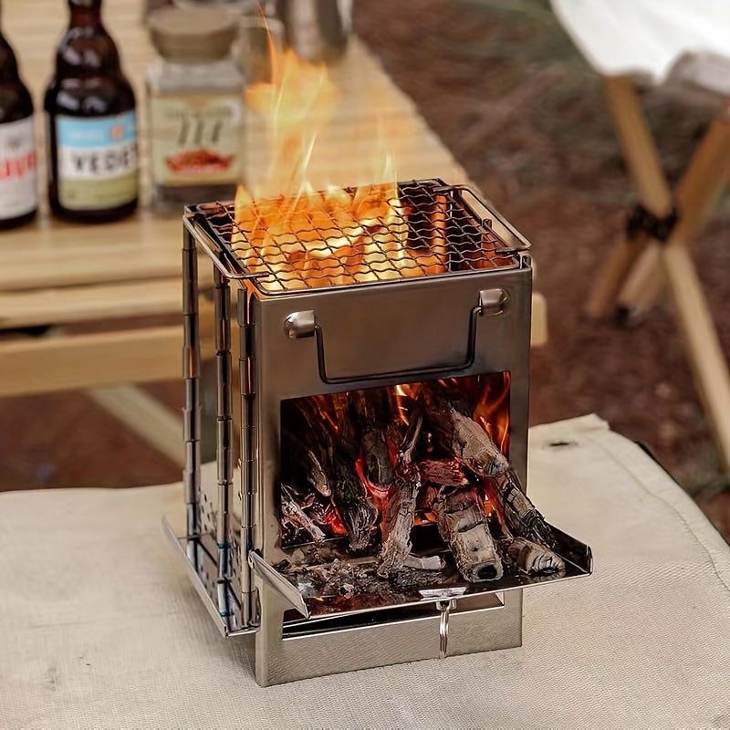 Faltbarer Holzofen Campingkocher Mini – EdelstahlTragbar für Camping, Picknick, BBQ & Outdoor-Kochen