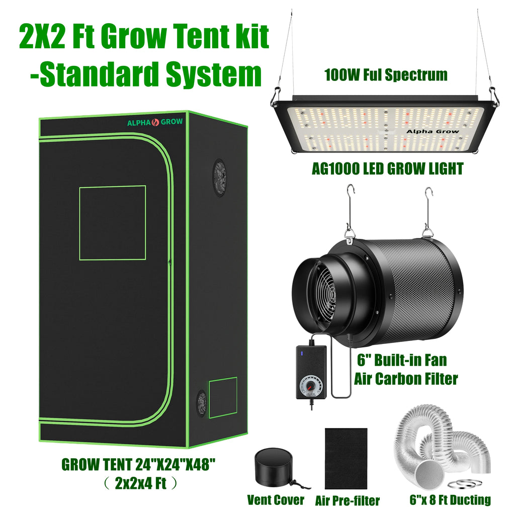 Growzelt Komplett-Set 60x60x120cm mit LED & Belüftung