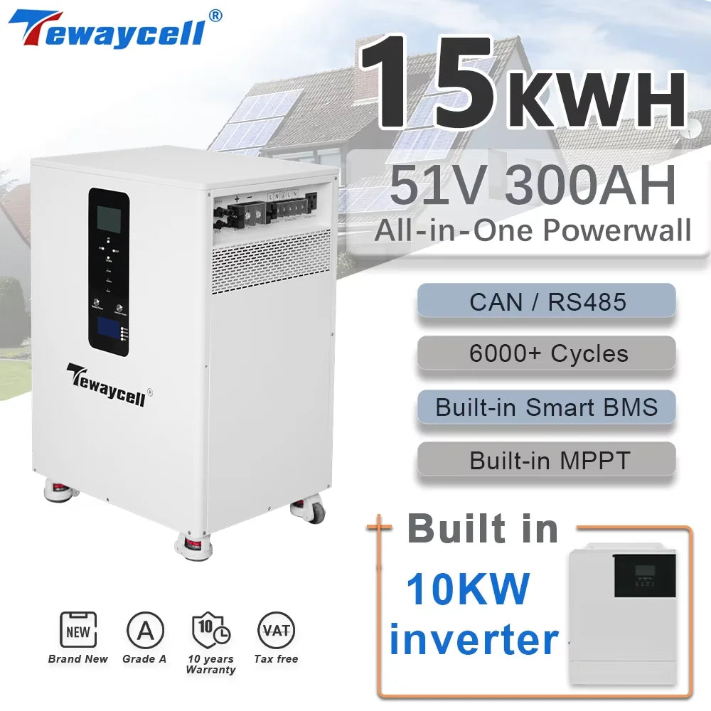 Tewaycell 51V 300AH 15KWH Powerwall – 10KW Wechselrichter