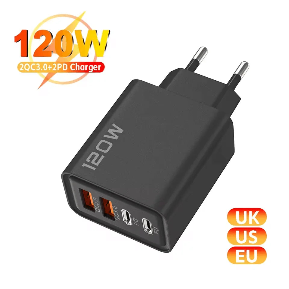USB Ladegerät 4-Port 120W – Type C Schnellladung