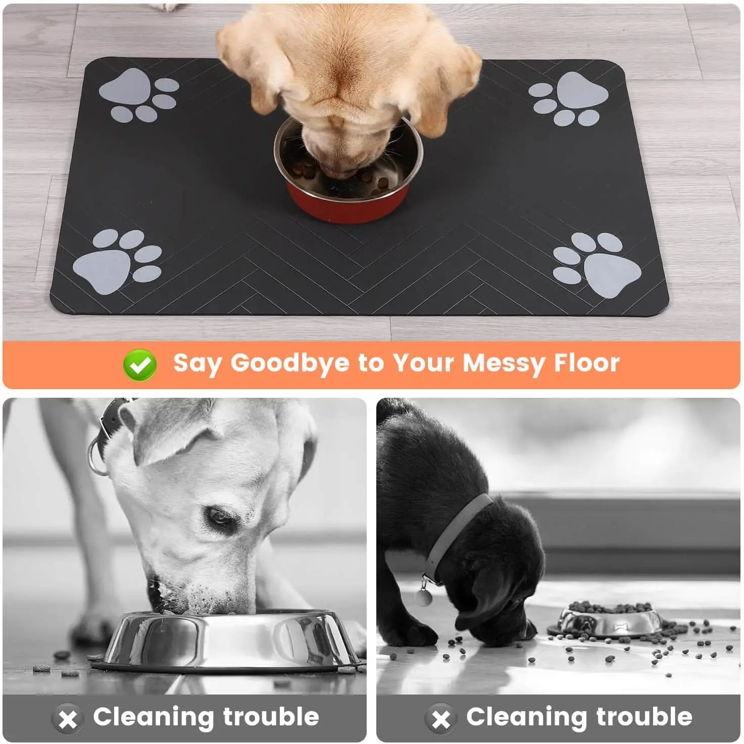 Feeding mat for dogs &amp; cats - Absorbent &amp; waterproof with non-slip backing